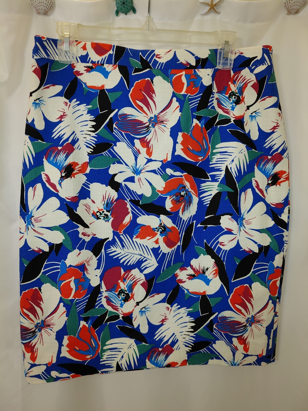 NWOT Sz 8 J. Crew Blue Hawaiian Floral Basketweave Pencil Skirt Fully Lined - Picture 7 of 13